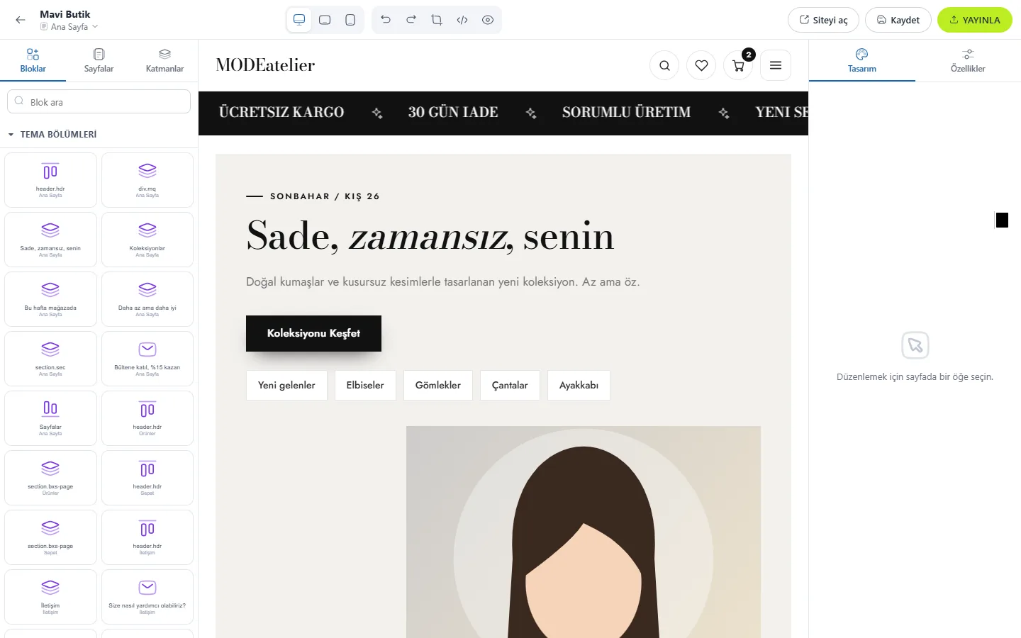 Hazır tema ve sürükle-bırak editör — ByCRM panel görünümü