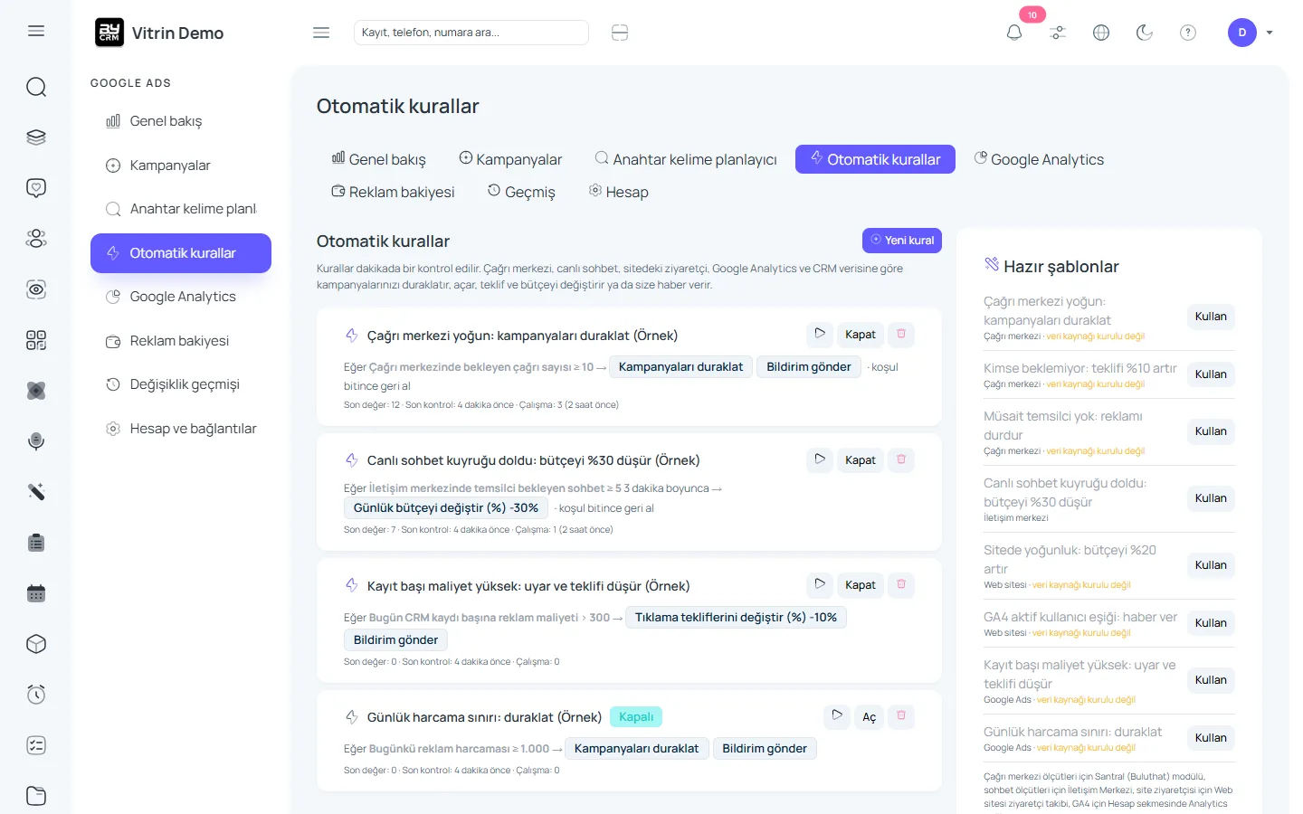 Google Ads reklam yönetimi — ByCRM panel görünümü