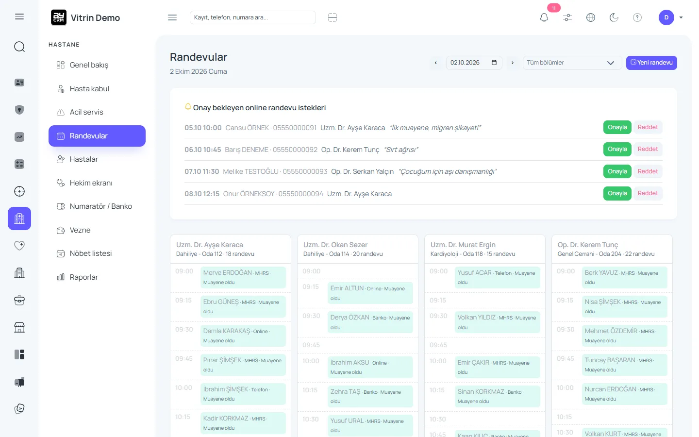 Randevu ve online istekler — ByCRM panel görünümü