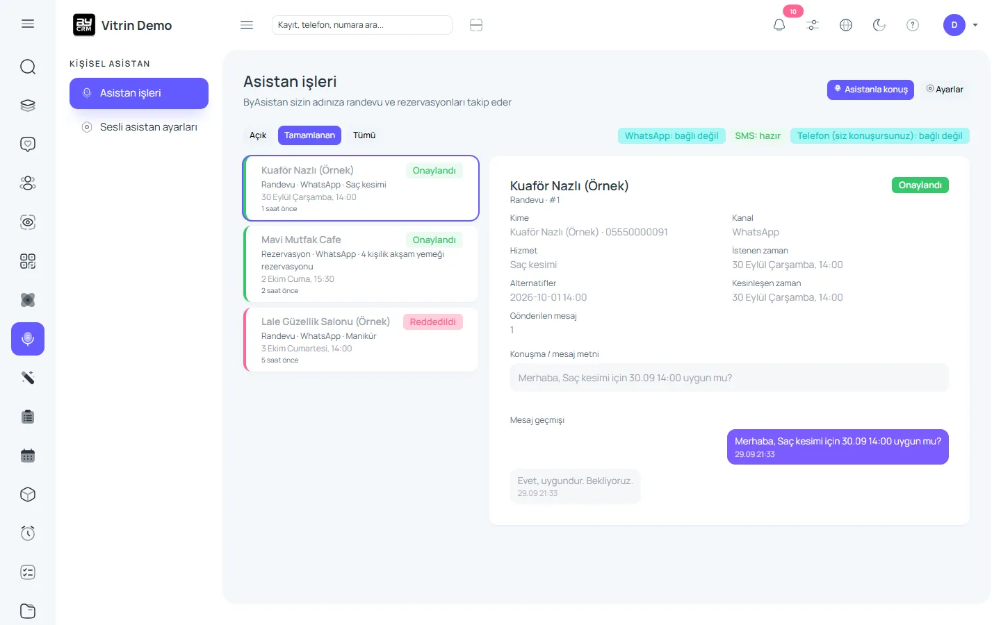 Cevabı takip eder — ByCRM panel görünümü
