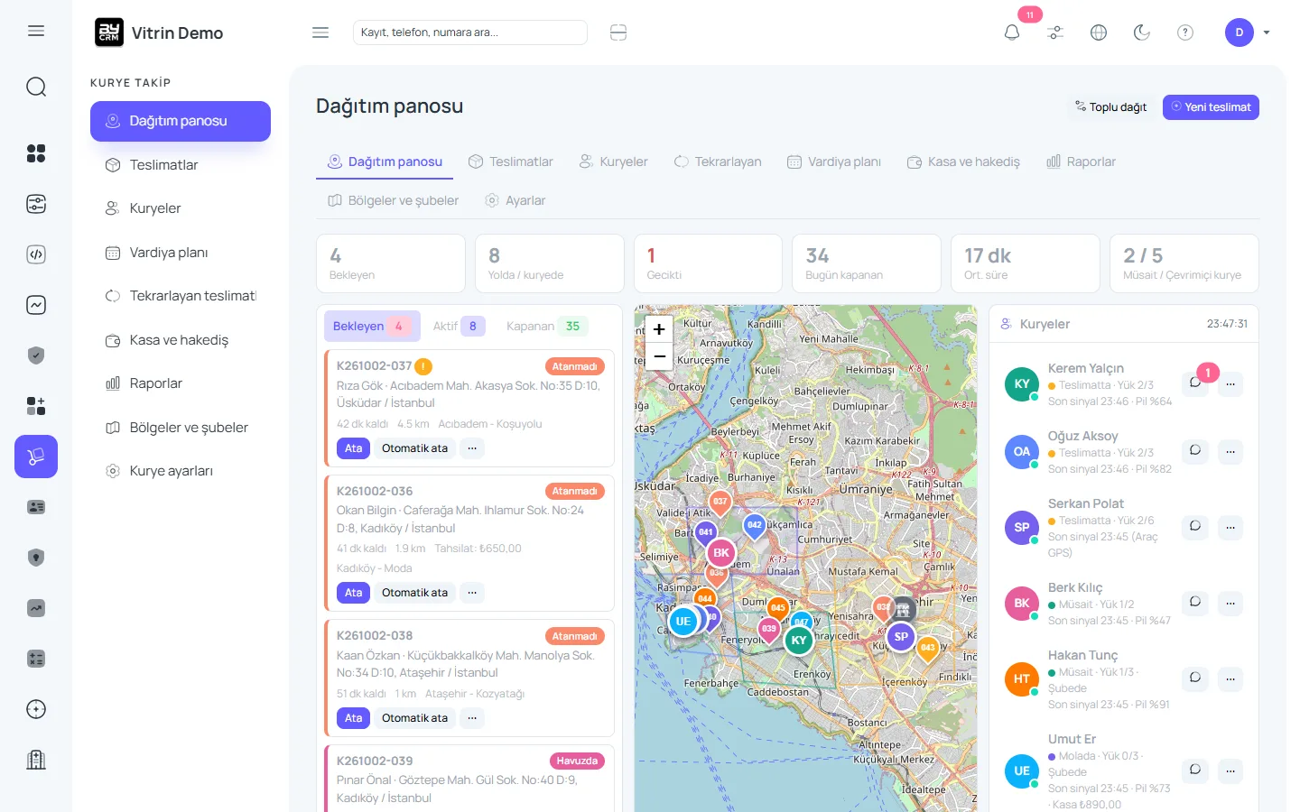Kurye takip programı — ByCRM panel görünümü