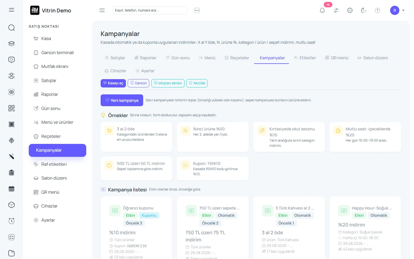 Kampanya ve sadakat — ByCRM panel görünümü