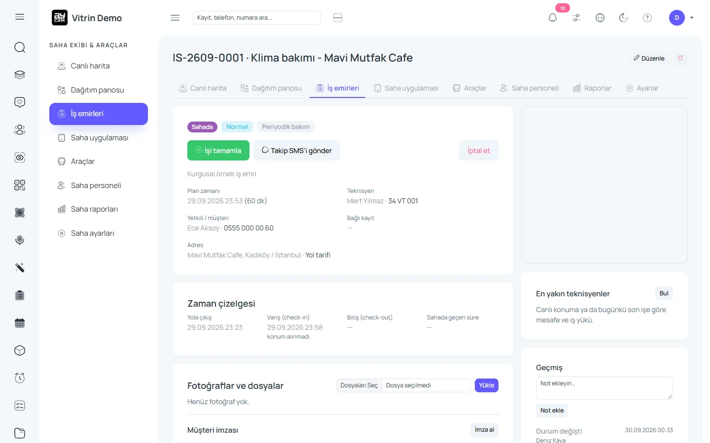 İş emirleri — ByCRM panel görünümü
