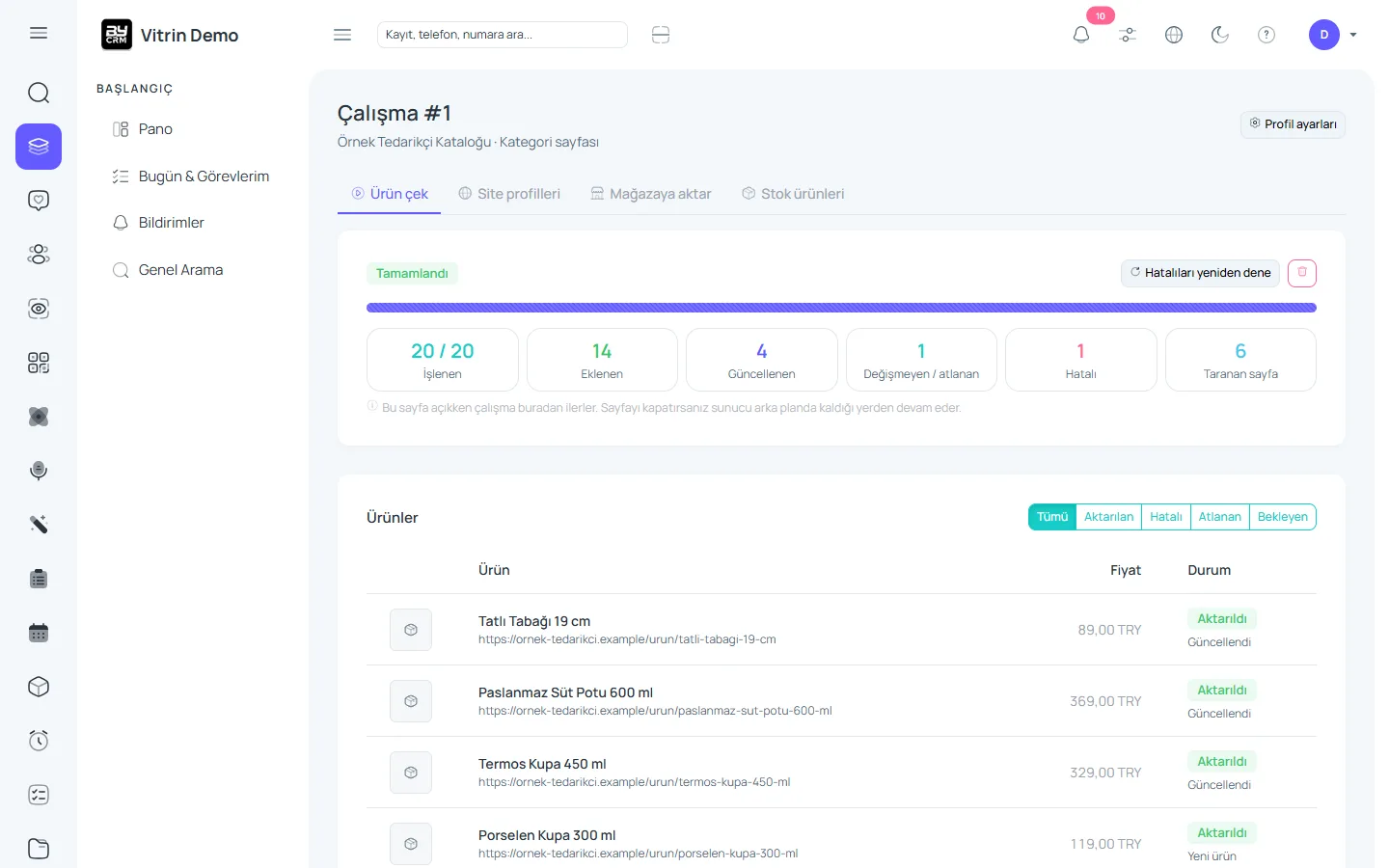 Tek bağlantıdan tüm siteye — ByCRM panel görünümü
