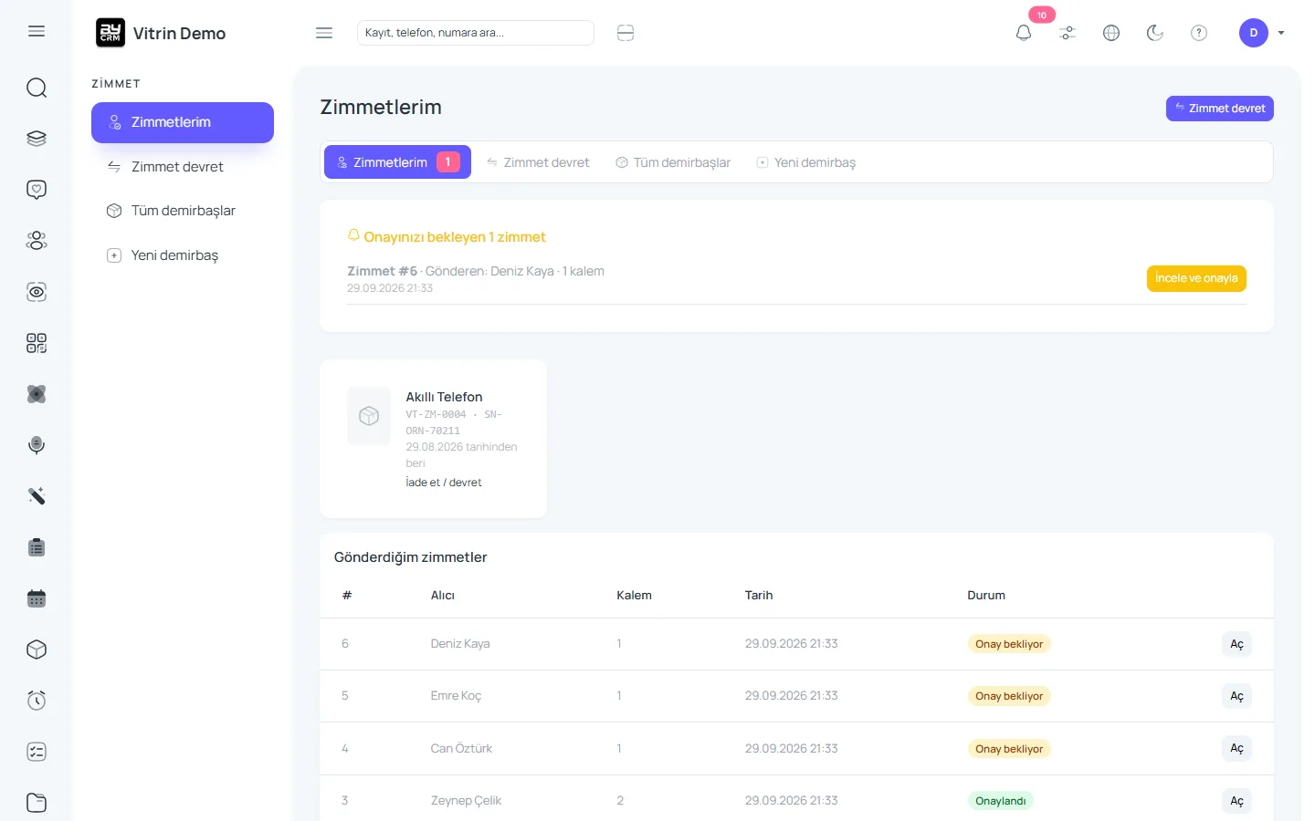 Dijital imzalı devir teslim — ByCRM panel görünümü